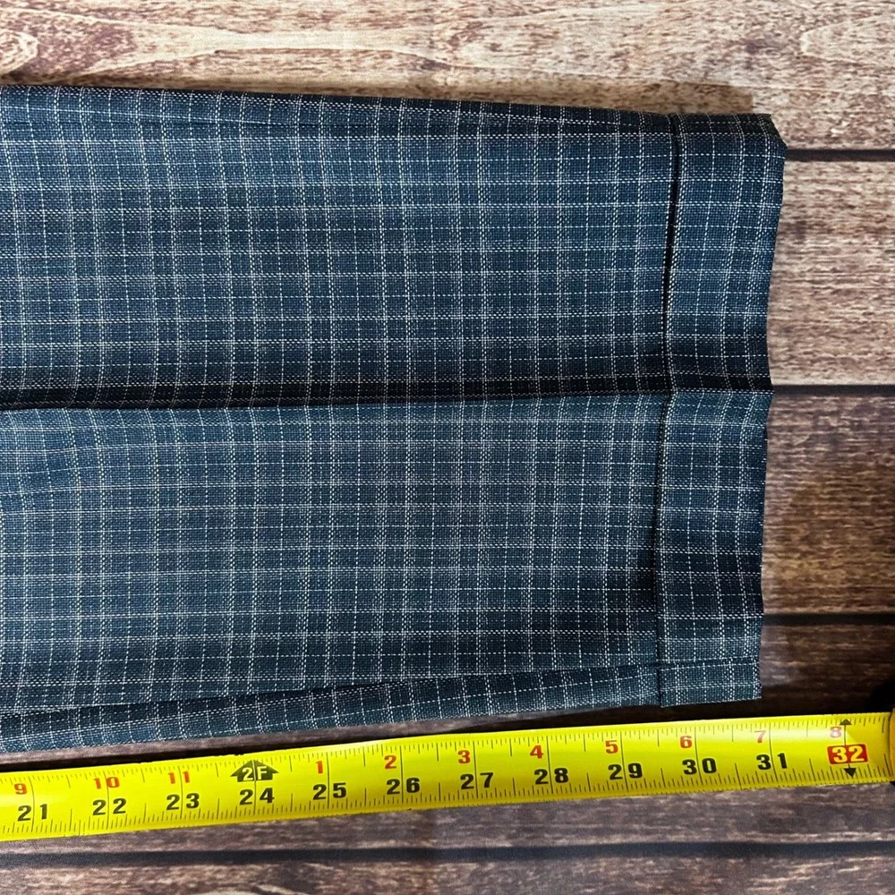 J. Hilburn Reda 1865 Blue Grid Check Pleated Cuffed Wool Dress Pants Mens 38x31